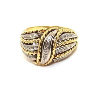 Vintage 18K Yellow Gold Natural Diamond Dome Band Ring Size 9.25